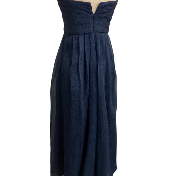 Vera Wang White Navy Strapless Pleated Chiffon Dress Sz 6 Elegant Design - Picture 7 of 11